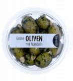 Grüne Oliven mit Mandeln, vegan, 80 gr Becher, bio-verde