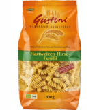 Hartweizen-Hirse-Fusilli, hell, vegan, 500 gr Packung, Gustoni