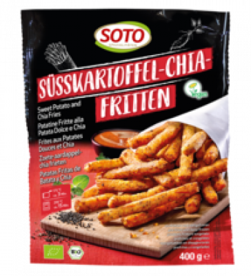 Süsskartoffel-Chia-Fritten, vegan, 400 gr Beutel, Tiefkühlware, Soto