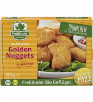 Hähnchen Nuggets, 180 gr Packung, Tiefkühlware, Freiland Bio-Geflügel