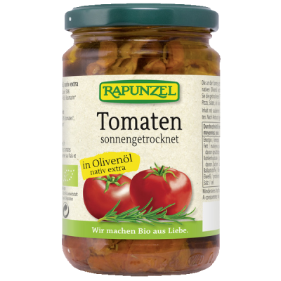 Tomaten getrocknet in Olivenöl, mild-​würzig, 275 gr Glas, Rapunzel