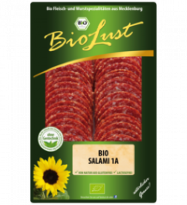 Bio Salami 1A, geschnitten, 80 gr Packung, BioLust