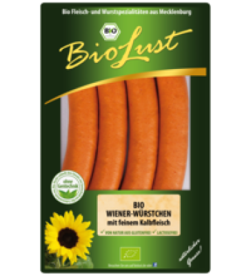 Wiener Würstchen (mit feinem Kalb- und Schweinefleisch), 200 gr Packung (4 Stück), BioLust