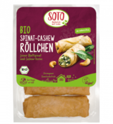 Spinat-Cashew-Röllchen, vegan, 200 gr Packung, Soto