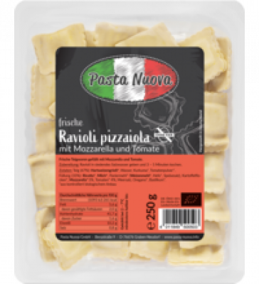 Frische Ravioli pizzaiola mit Mozzarella und Tomate, 250 gr Schale, Pasta Nuova