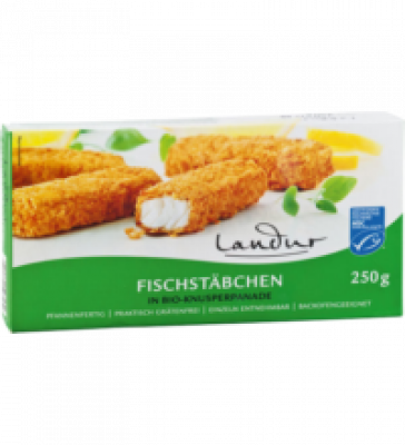 Seelachs-Fischstäbchen in Bio-Panade, 250 gr Packung, Tiefkühlware, Landur