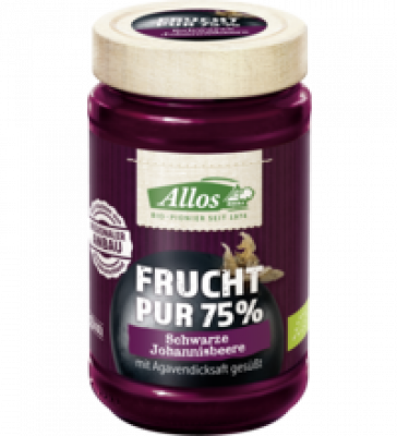 Frucht Pur Schwarze Johannisbeere, vegan, 250 gr Glas, Allos