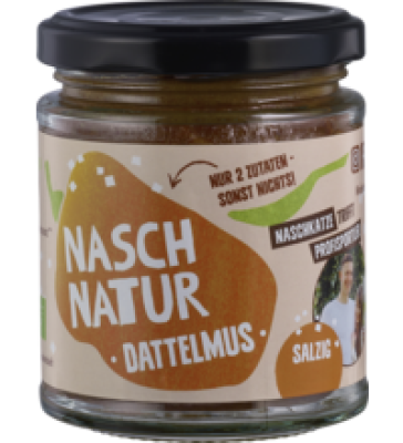 Dattelmus mit Salz, vegan, 200 gr Glas, Nasch Natur