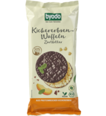 Kichererbsen-Waffeln Zartbitter, vegan, 65 gr Packung, byodo