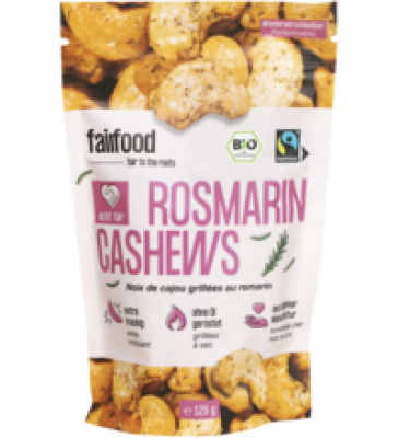 Rosmarin Cashews, ohne Öl geröstet, vegan, 125 gr Packung, fairfood Freiburg