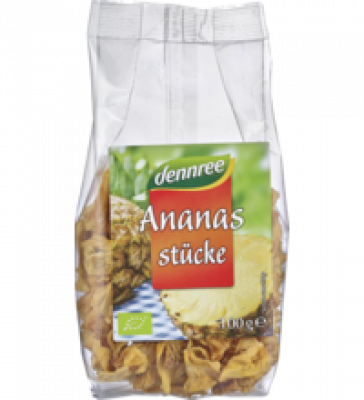 Ananasstücke, vegan, 100 gr Packung, dennree