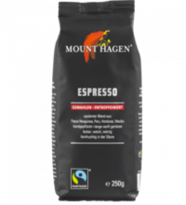 Espresso, entkoffeiniert, gemahlen, vegan, 250 gr Packung, Mount Hagen