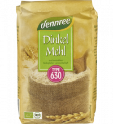 Dinkelmehl Type 630, vegan, 1 kg Packung, dennree