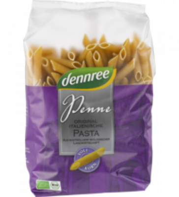 Hartweizen-Penne, Vollkorn, vegan, 500 gr Packung, dennree