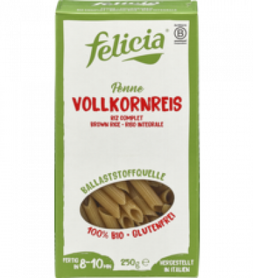 Vollkornreis Penne, glutenfrei, vegan, 250 gr Packung, Felicia