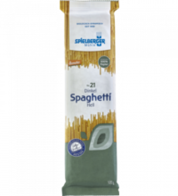Dinkel-Spaghetti, hell, vegan, 500 gr Packung, Spielberger