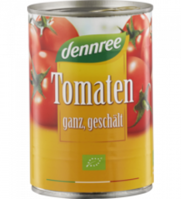 Tomaten ganz, geschält, in Tomatensaft, vegan, 400 gr Dose, dennree