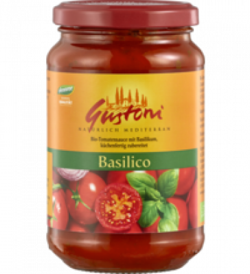 Basilico Tomatensauce, vegan, 350 gr Glas, Gustoni