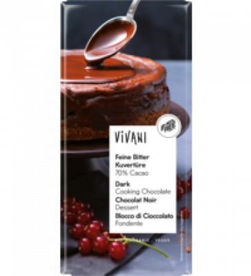 Feine Bitter Kuvertüre (mit 70% Kakao), vegan, 200 gr Tafel, Vivani