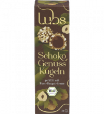 Schoko Genuss Kugel mit Nuss-Nougat-Creme, 44 gr Packung, Lubs