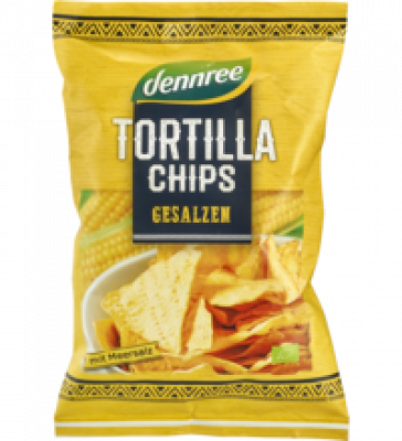 Tortilla Chips gesalzen, vegan, 125 gr Packung, dennree
