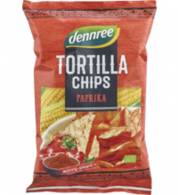 Tortilla Chips mit Paprika, vegan, 125 gr Packung, dennree