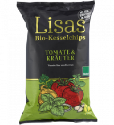 Kesselchips mit Tomate & Kräuter, vegan, 125 gr Packung, Lisas Bio-Kesselchips