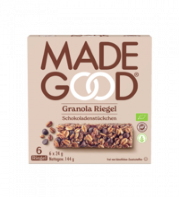 Granola Riegel mit Schokoladenstücken, vegan, 144 gr Packung (6 Stück), MadeGood