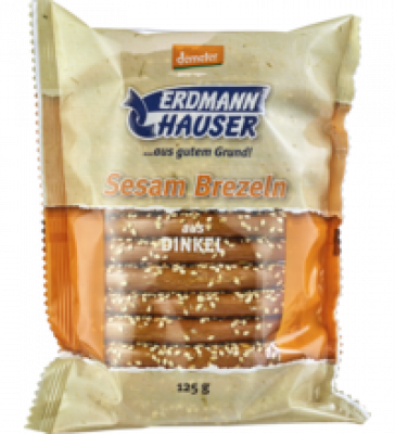 Dinkel Brezel mit Sesam, 125 gr Packung, Erdmannhauser