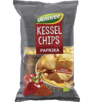 Kesselchips Paprika, vegan, 125 gr Packung, dennree