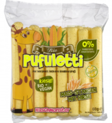 BIO-Pufuletti (Maisstangen), vegan, 60 gr Packung, Naschmonster