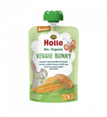 Fruchtsnack „Veggie Bunny” - Karotte & Süßkartoffel mit Erbse, vegan, 100 gr Quetschbeutel, Holle