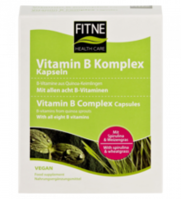 Vitamin B Komplex Kapseln, vegan, 60 Stück Packung, Fitne