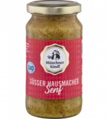 Süßer Hausmacher Senf, vegan, 200 ml Glas, Münchner Kindl Senf